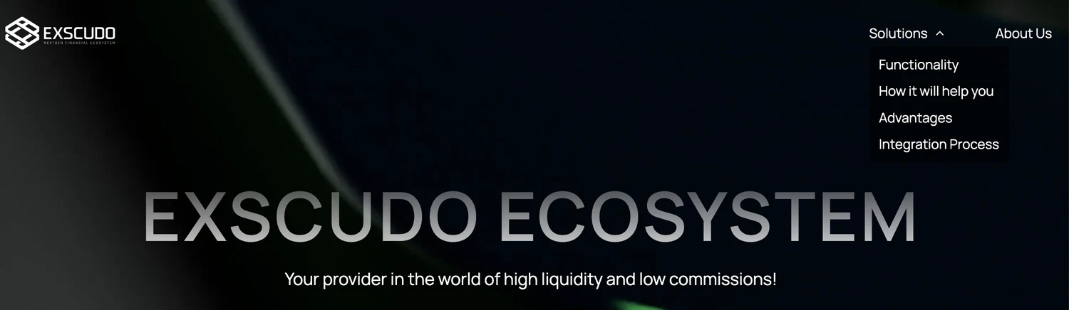 Exscudo: the ecosystem homepage.