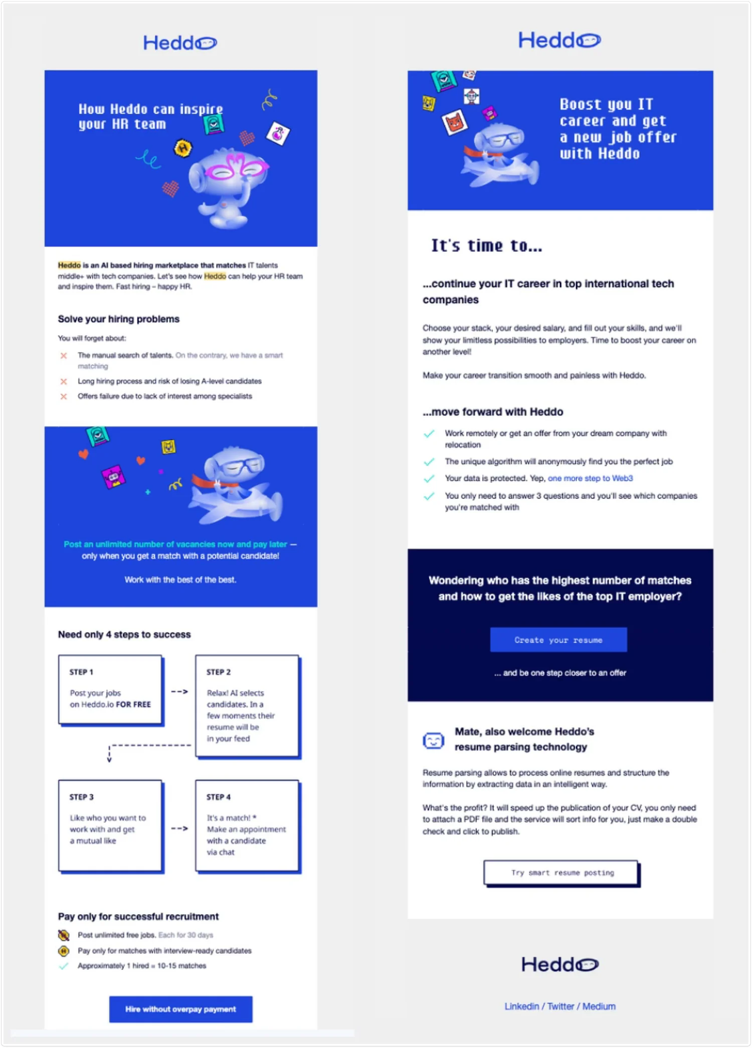 Two emails: one for HR teams, one for IT professionals.