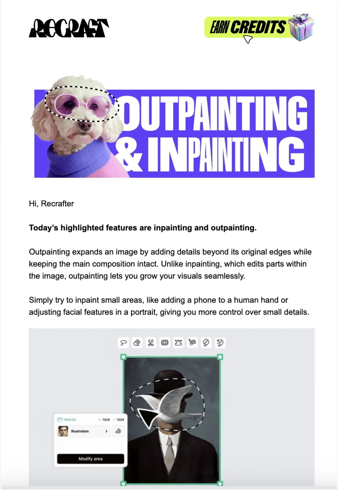 A feature email: inpainting and outpainting.
