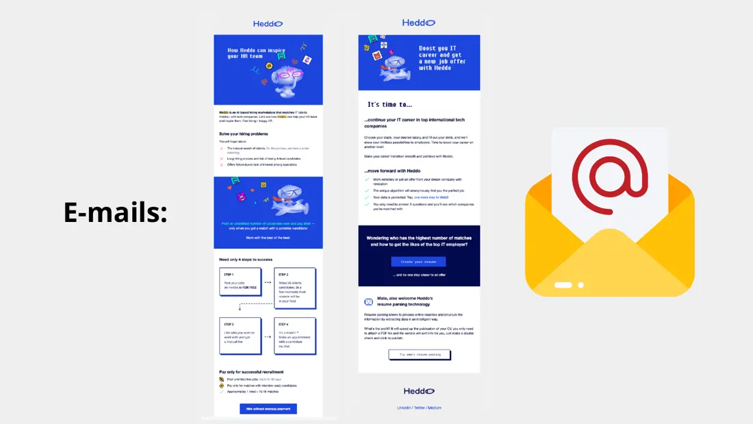 Emails for HR teams and for IT professionals, earlier layout.