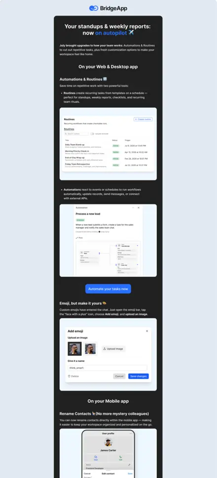 BridgeApp email: your standups and weekly reports on autopilot