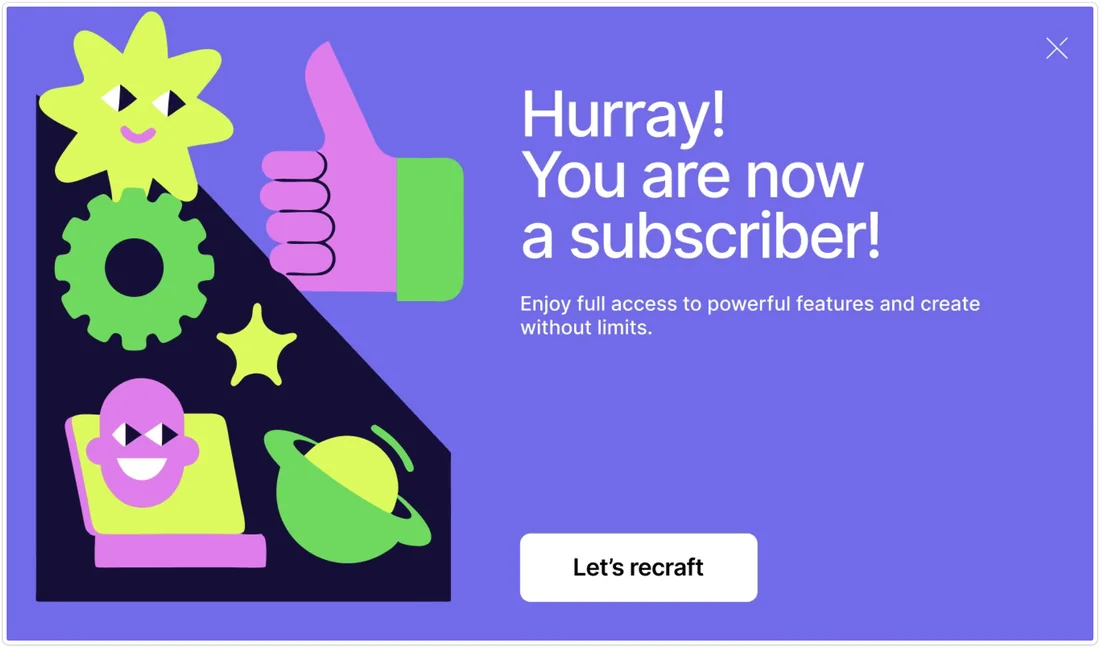 After paying: “Hurray! You are now a subscriber!”