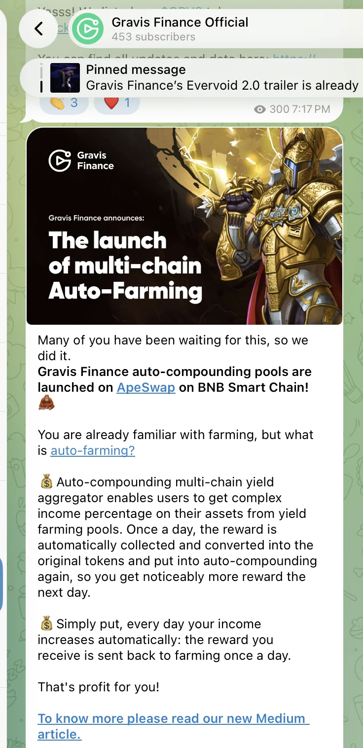 Telegram: the Auto-Farming launch.