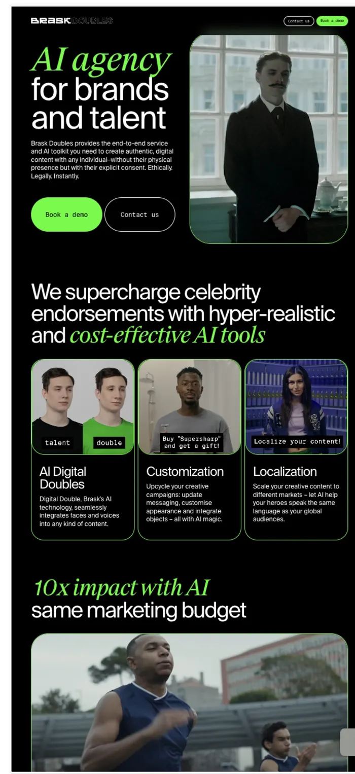 Brask Doubles page: AI agency for brands and talent