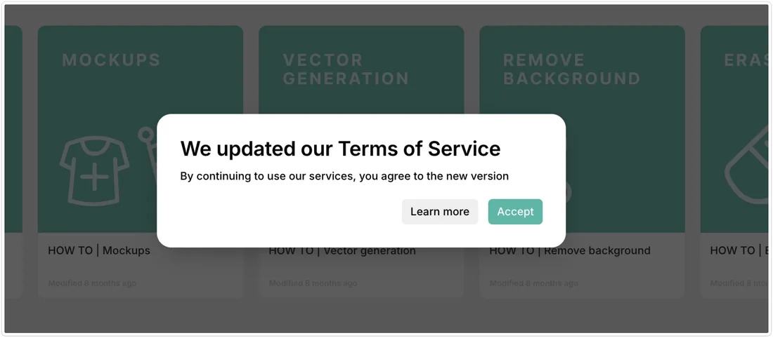 A service message: updated Terms of Service.