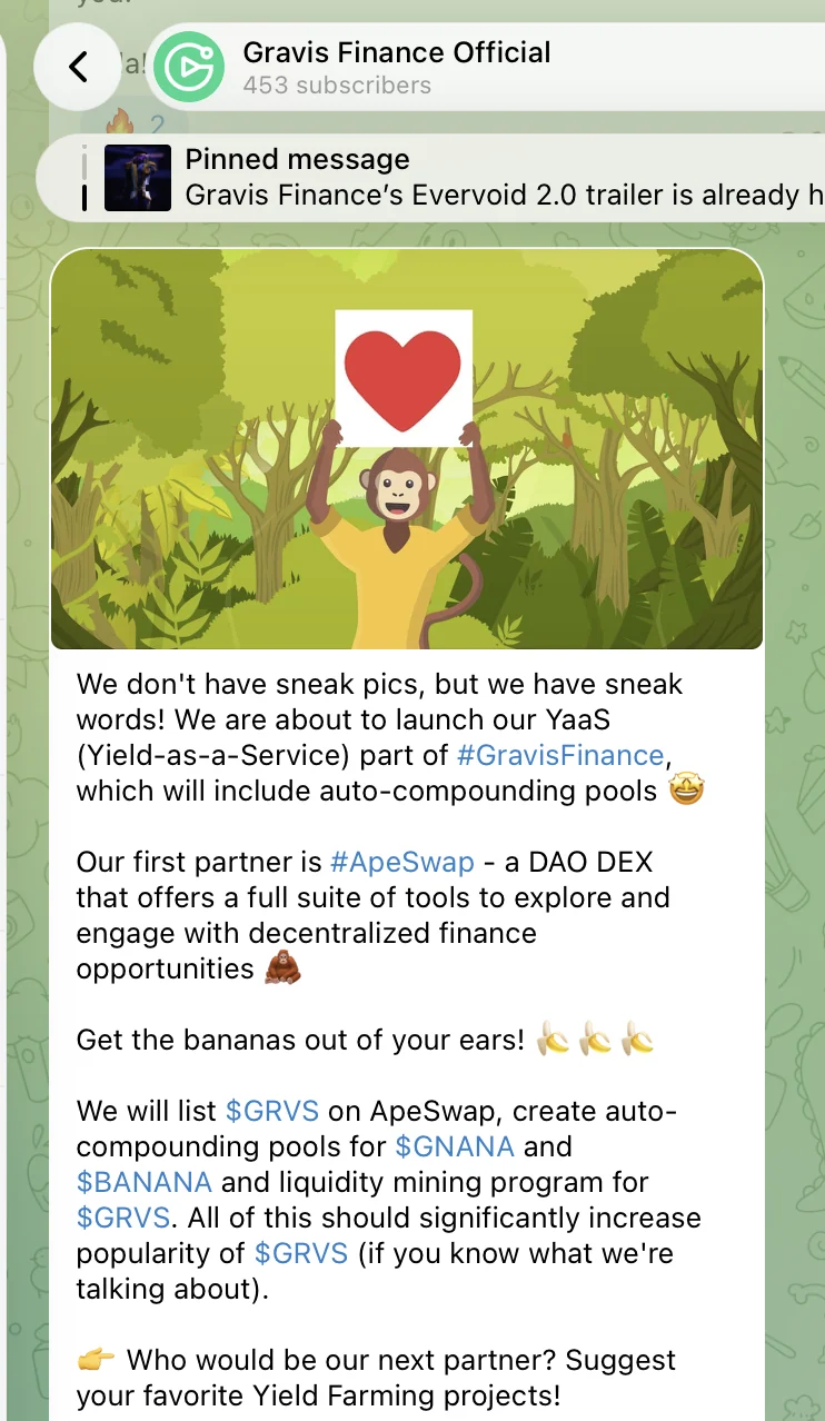 Telegram: a teaser for the yield service.