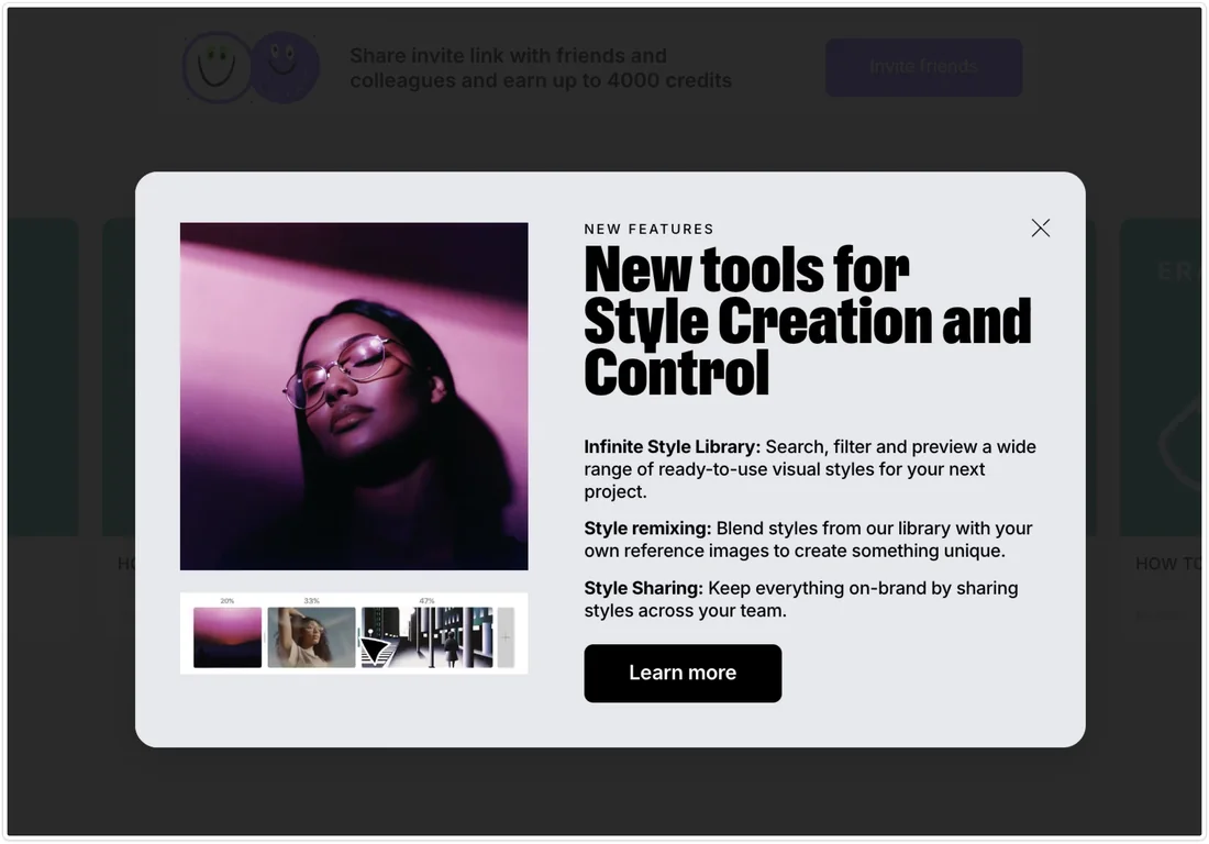 A new-features announcement inside the product.